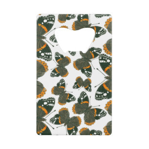 Rood spiegelvlinderpatroon kredietkaart flessenopener