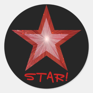 Rood Star 'STAR', ronde sticker zwart