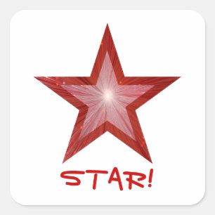 Rood Star 'STAR!' vierkante sticker wit