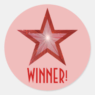 Rood Star 'WINNER' rond sticker bleek roze