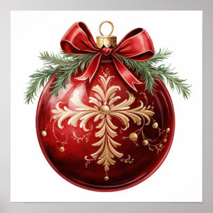 Rood Stijl Waterverf Kerstmis Ornament Poster