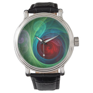 Rood Storm Bloemen Moderne Abstracte Kunst Kleuren Horloge