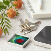 Rood Storm Bloemen Moderne Abstracte Kunst Kleuren Sleutelhanger (Zijkant)