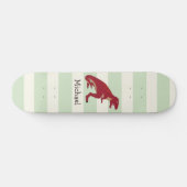 Rood T-Rex op pastel groene strepen Skateboard (Horizontaal)