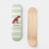 Rood T-Rex op pastel groene strepen Skateboard (Voorkant)