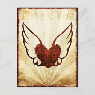 Rood Tattoo Gevleugeld Hart Dank u Briefkaart