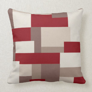 Rood/Taupe/Beige Omkeerbare Patchwork Kussen