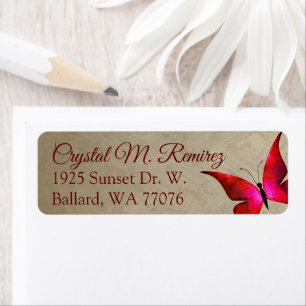 Rood, Taupe Butterfly Return Address Labels
