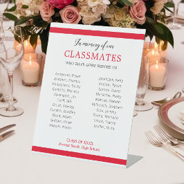 Rood ter nagedachtenis aan onze klasgenoten reünie reclamebord met voetstuk
