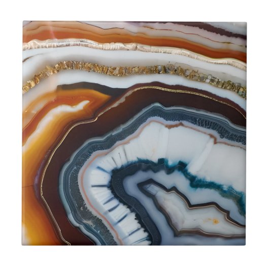 Rood Terracotta Wit Zwart Blauw Goud Agaat Geode Tegeltje (Voorkant)