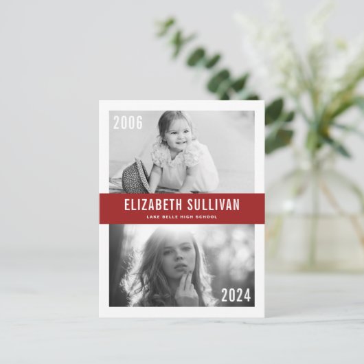 Rood Toen en Nu Foto Collage Afstuderen Briefkaart (Staand voorkant)