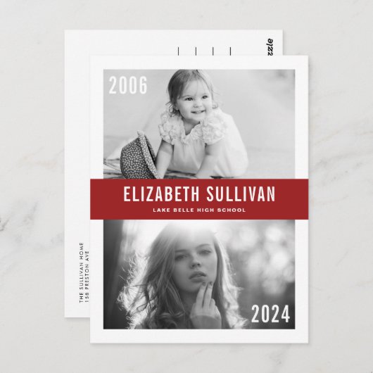 Rood Toen en Nu Foto Collage Afstuderen Briefkaart (Voorkant / Achterkant)