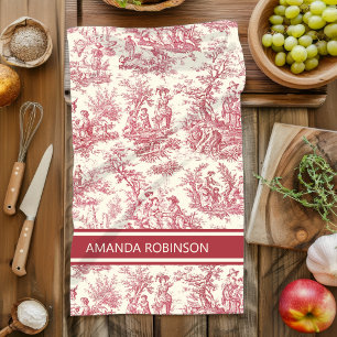  rood Toile de Jouy gedrukt Theedoek