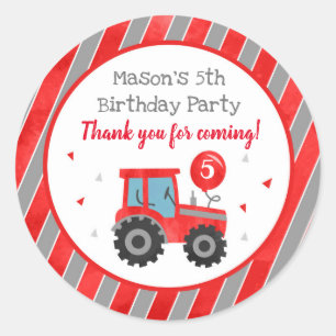 Rood tractor Birthday Party Favor Sticker Labels