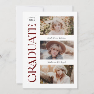 Rood Trendy Serif Meerdere Foto Afstuderen Aankondiging