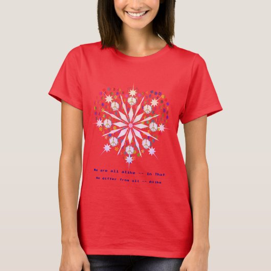 Rood Trendy Top Sneeuwvlokken Vrede Liefde T-shirt (Voorkant)