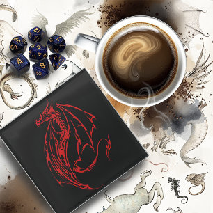 Rood Tribal Dragon Zwart Glazen Onderzetter