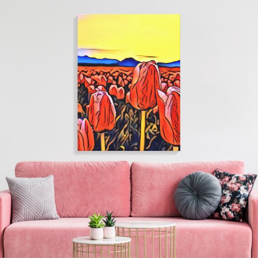 Rood Tulp veldeverf Verrekte canvas afdrukken (Insitu (Woonkamer))