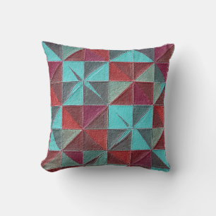 rood, turquoise, paars en grijs quilt kussen