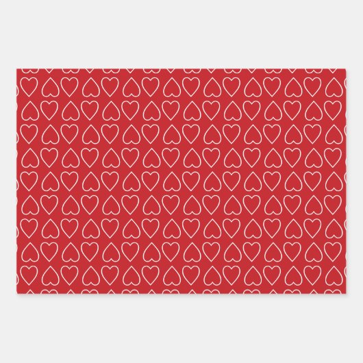 Rood valentijn-dag wit knap hartenpatroon inpakpapier vel (Voorkant 3)