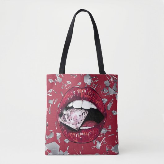 Rood verscheurd glas en ruitvormige canvas tas (Voorkant)