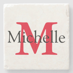 Rood Vierkant Gepersonaliseerd Monogram Stenen Onderzetter