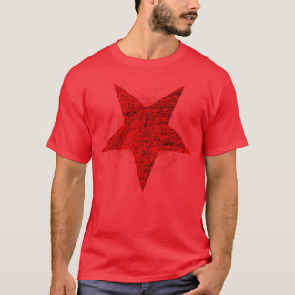 Rood vijfpuntig omgekeerd symbool t-shirt