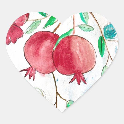 Rood Vintage van Pomegranaat Hart Sticker (Voorkant)
