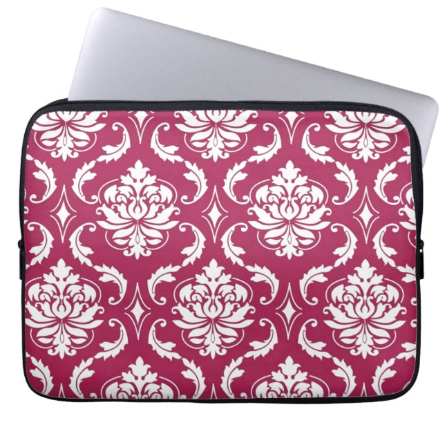 Rood-Violet White Classic Damask Pattern Laptop Sleeve (Voorkant)