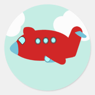 Rood vliegend vliegtuig rond sticker