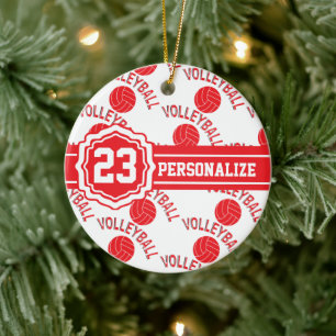Rood Volleyball   Naam DIY en Aantal Keramisch Ornament