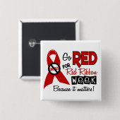Rood voor rode lintweek vierkante button 5,1 cm (Voorkant /achterkant)