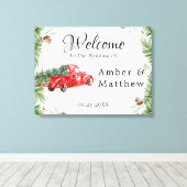 Rood Vrachtwagen Sneeuwkerstbruiloft Canvas Pr Afdruk (Insitu (Houten vloer))