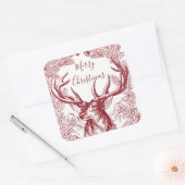 Rood Vrolijk Kerstmis Rendier met Boughs Vierkante Sticker (Envelop)