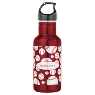 Rood-waterflesje van het honkbalteam met naam waterfles