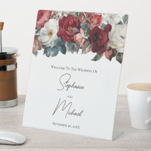 Rood Waterverf Bloem Elegant Trouwbord Reclamebord Met Voetstuk