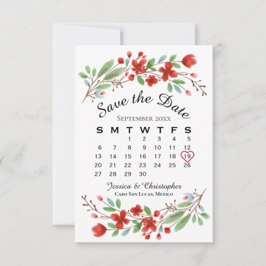 Rood Waterverf Blossom Weddenschap Agenda Save The Date (Voorkant)