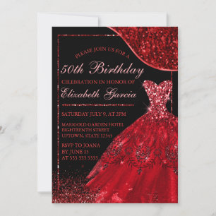 Rood Waterverf Dress & Red wave Edge Birthday Kaart