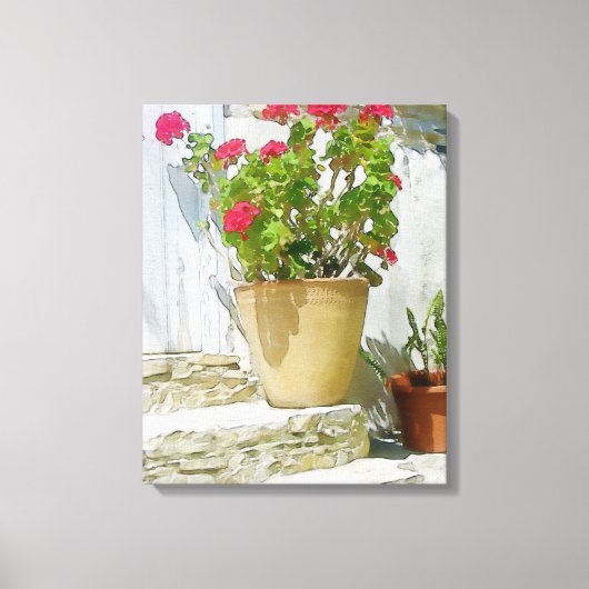 Rood waterverf geranium canvas afdruk (Voorkant)