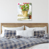 Rood waterverf geranium canvas afdruk (Insitu (Slaapkamer))