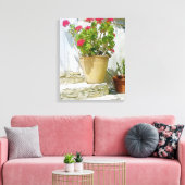 Rood waterverf geranium canvas afdruk (Insitu (Woonkamer))