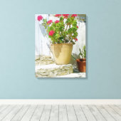 Rood waterverf geranium canvas afdruk (Insitu (Houten vloer))