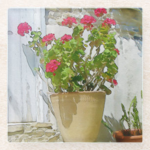 Rood waterverf geranium glazen onderzetter