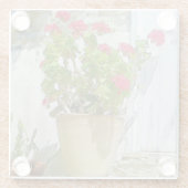 Rood waterverf geranium glazen onderzetter (Achterkant)