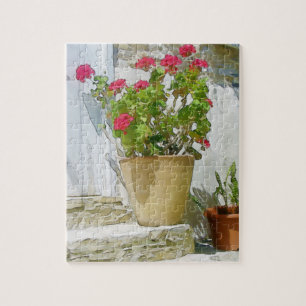 Rood waterverf geranium legpuzzel