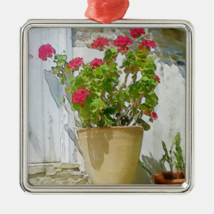 Rood waterverf geranium metalen ornament