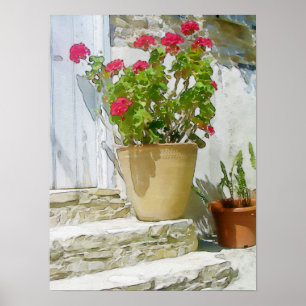 Rood waterverf geranium poster