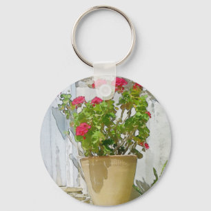 Rood waterverf geranium sleutelhanger