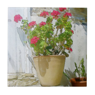 Rood waterverf geranium tegeltje