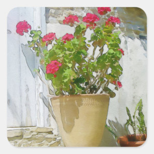 Rood waterverf geranium vierkante sticker